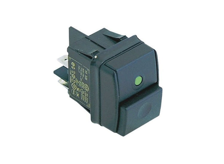 Tryckströmbrytare HY52 Svart 0-1 12A Grön belysning 30x22mm 250V