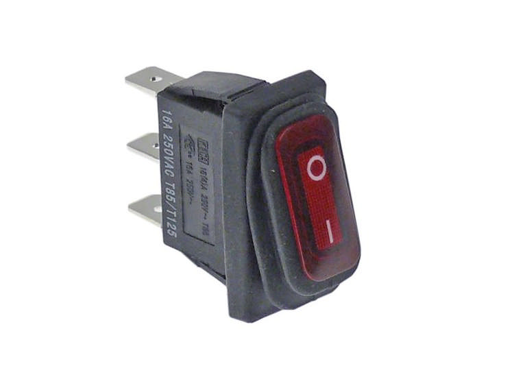 Vippströmbrytare Röd Rektangulär 0-1 230V 16A 1NO