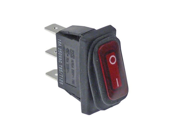 Vippströmbrytare Röd Rektangulär 0-1 230V 16A 1NO