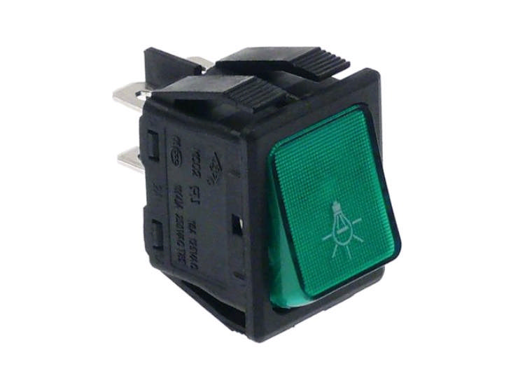 Strömbrytare Rocker 30x22mm Lampa Grön 250V 16A