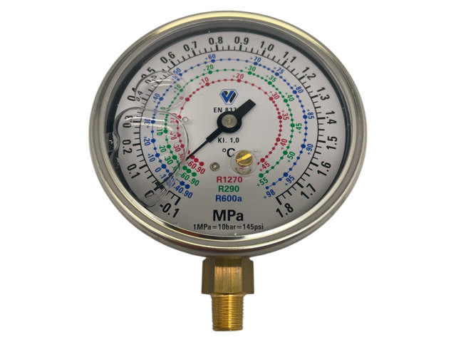Lågtrycksmanometer - olje fyld WIGAM, ø80mm, R600a, R290-R1270
