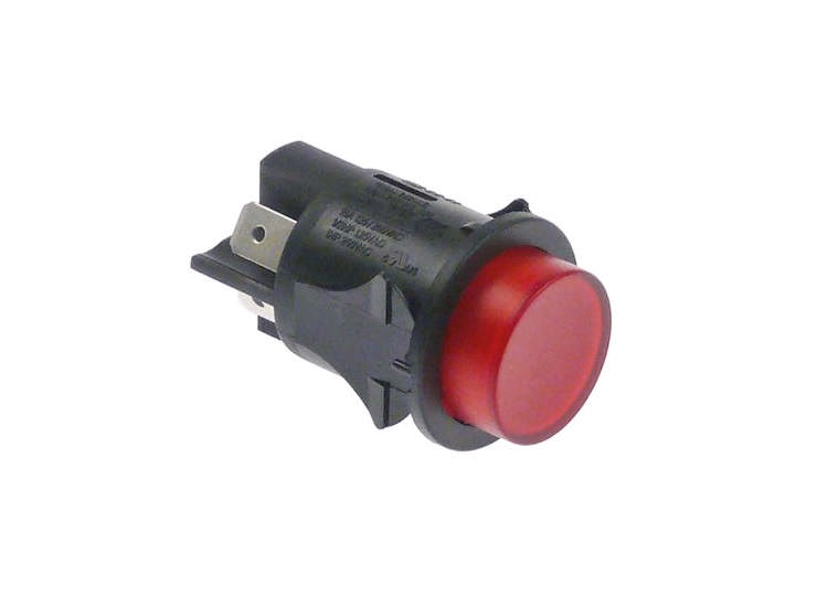 Tryckströmbrytare Röd Ø 25mm, 2NO, 16A, 250V