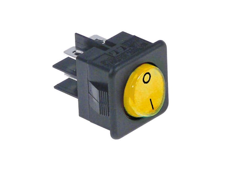 Strömbrytare Rocker 0-1 Gul 27.8x25mm 250V 16A