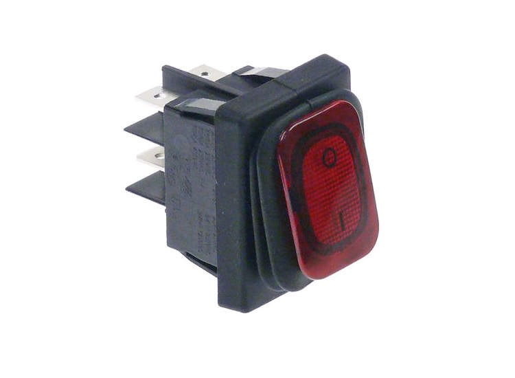 Vippströmbrytare Röd Rektangulär 0-1 250V 20A