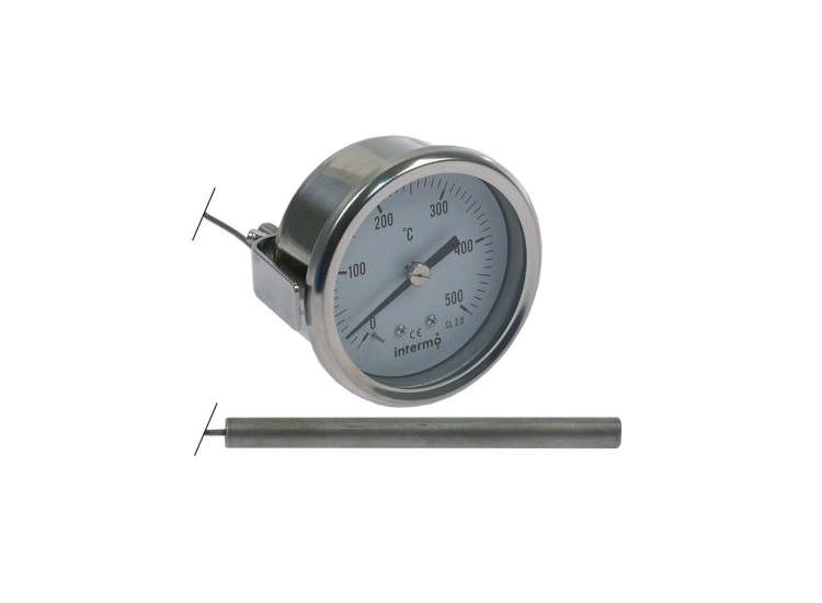 Termometer ø60mm 0...+500°C givare ø8mm L100mm
